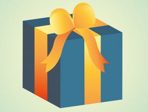 Blue gift with yellow ribbon