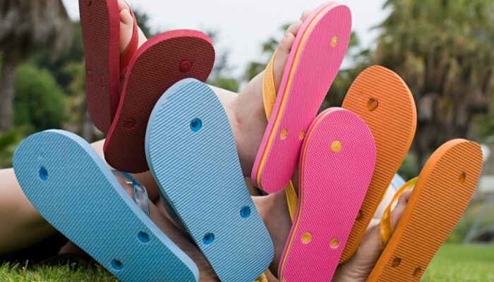 Colorful flip flops. Family staycation ideas