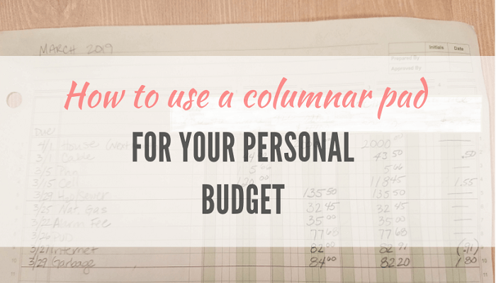 Yellow column pad for personal budget