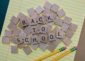 Back to school spelled in game tiles. Budget for back to school now.
