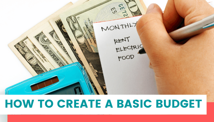 Hand writing budget with cash. Basic budget